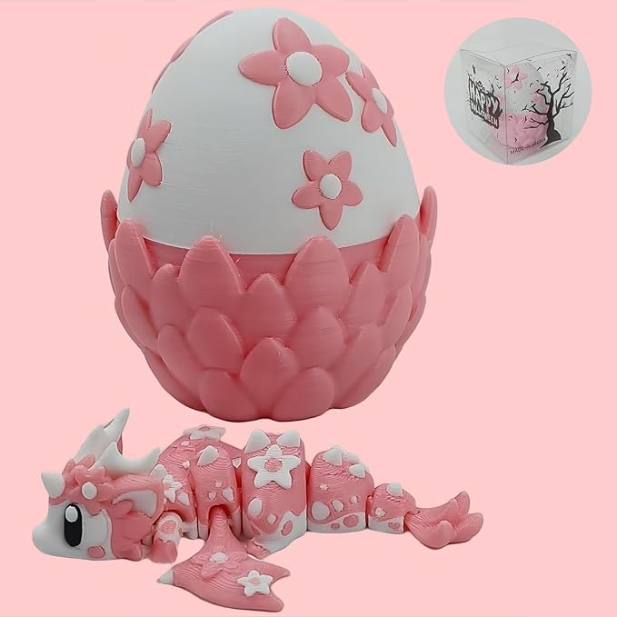 Enchanted 3D Egg with Miniature Inside - Handcrafted Printed Collectible | Fantasy Decor & Gift (Cherry Blossom Dragon & Egg (Box))