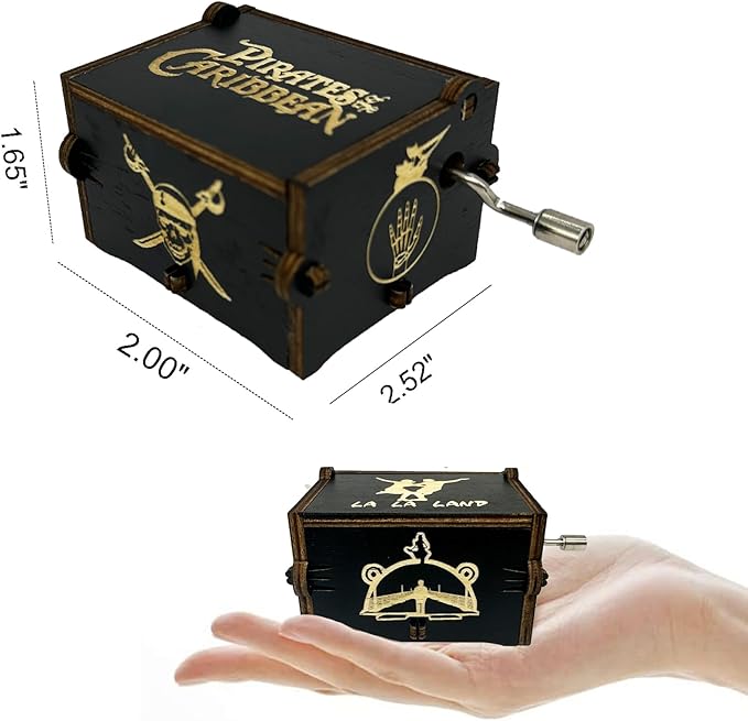 Youtang Pirates of The Caribbean Music Box Hand Crank Musical Box Carved Wooden,Play (Davy Jone's Theme, Black)