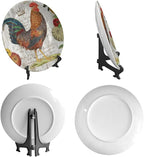 Rooster Decorative Plate Holder, 6 Inch, Crown Chicken In Flowers Round Display Plate, Home Wobble-Plate with Display Stand, for Kitchen Living Room Office Countertop Decor