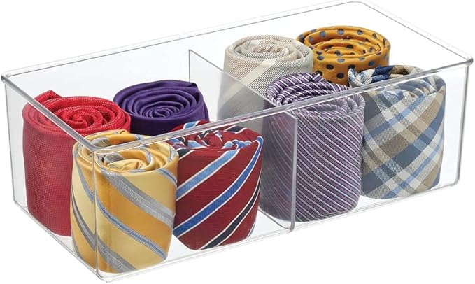 mDesign Storage Box with 2 Compartments - Practical Bedroom Storage Box - BPA Free Plastic Clothes Box - 6" x 12" x 4" - Set of 2 - Clear