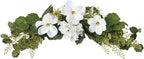 29.5in Artificial Peony Floral Swag, Simulation Mixed Flower Lintel Wall Hanging Faux Floral Swag Wreath with Green Leaves, Wedding Arch Garland for Ceremony Table Centerpiece (Magnolia)