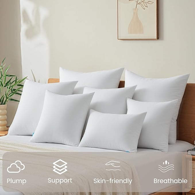 QUIETSEA 22x22 Pillow Inserts, 2 Pack Down Alternative Throw Pillow Inserts, Fluffy Soft Square Decorative Pillows for Bed, Couch and Sofa