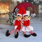 Set of 2 Christmas Elf Figures Kit, Red and White Naughty Boy and Girl with Long Legs and Soft Body for Christmas New Year Winter Holiday Birthday Decorations