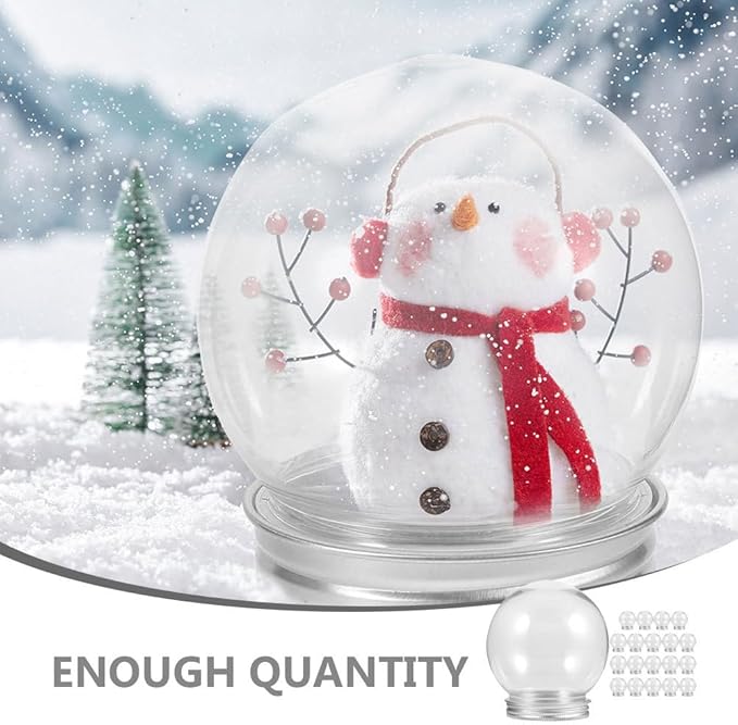 BESTOYARD 20Pcs DIY Snow Globe Water DIY Kit - Clear Water Globe Jars, Photo Snow Globes, Fancy Snow Globes with Glitter Flakes