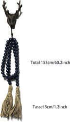 Farmhouse Decor Beads 59in Wooden Bead Garland with Tassels Rustic Coastal Room Accent Halloween Decorations for Home Wall Hanging Kitchen Island Table Mantle Shelf Country Decor, Navy Blue