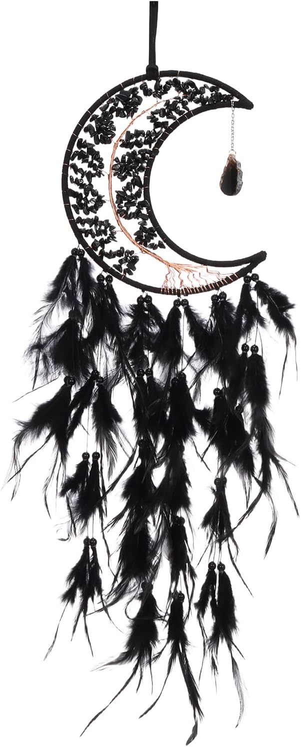 PATIKIL Crystal Life of Tree Dream Catchers, 28 Inch Feather Handmade Moon Dream Catchers with Gemstone Agate Stone Wall Hangings Decor for Home Wedding Bedroom Living Room, Black White