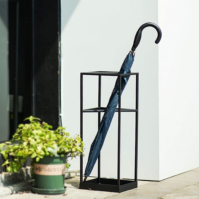 Indoor Umbrella Holder Stand,Umbrella Stand Modern Black Long Short Umbrella Holder, Creative Geometric Canes Golf Clubs Stand with Drip Tray, for Home Hotel Hallway Entrance Corner