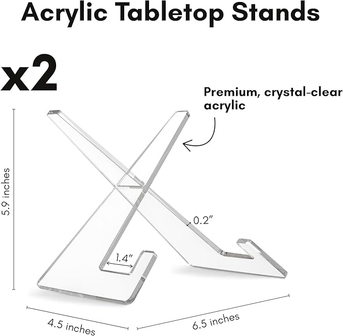 Americanflat Acrylic Easel Stand - 6" Tabletop Easel and Plate Stand - Set of 2 - Lightweight Display Holders for Photos, Cards, Frames, Books, Magazines, Albums - Home or Office Decor