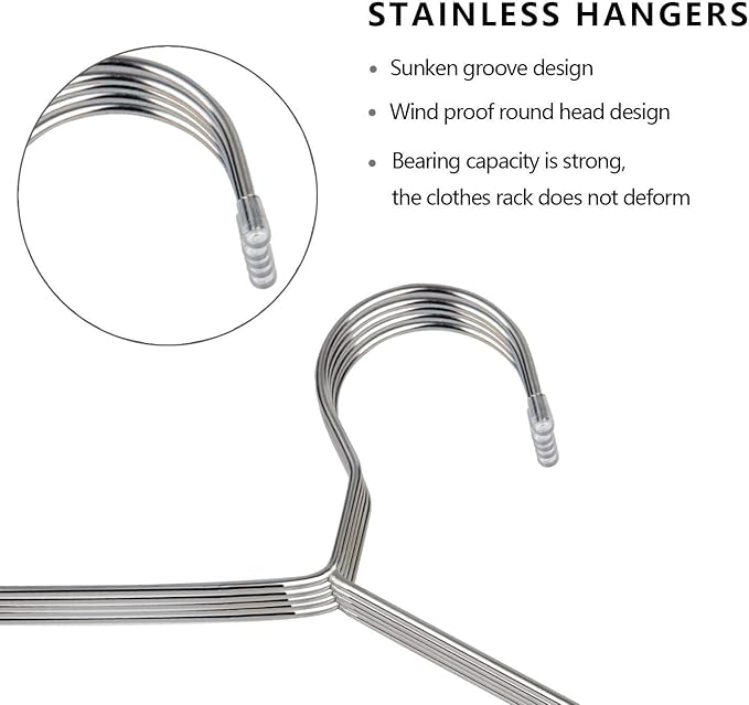 OIKA 40 Pack Stainless Steel Hangers with Grooves - Space Saving Closet Hangers, Heavy Duty Rustproof Metal Clothes Hangers for Tank Tops/Cardigans, Dorm & Outdoor Drying (Silver)
