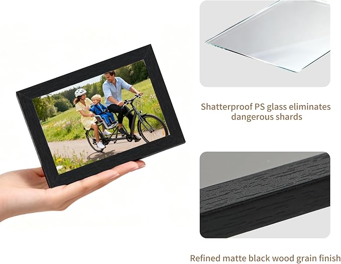 Lyeasw 4x6 Picture Frames Black 12 Pack, Matted Wood Grain Lightweight 4 x 6 Photo Frames for Wall Collage and Desk & Home Decor, with Horizontal or Vertical Placement.