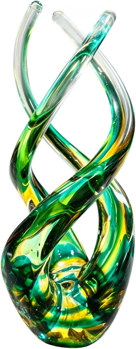 Hand Blown Glass Decor - Emerald Green Glass Sculpture - Aurora Collection Theme Spiral Kinetic Figurine, Light Reactive Gradient Decor for Home Office Garden, Ideal Gift for All Occasions
