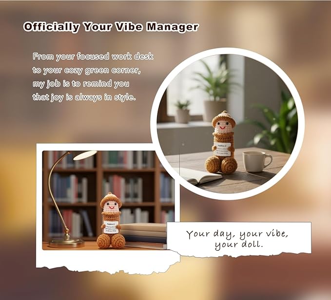 Funny Positive Crochet Animals Gag Doll Emotional Support Stuffed plushies for Adult Men Women,Weird Things Motivational White Elephant Christmas Gift(Brown JJ with Hat)