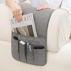Huakaile Foldable Remote Control Holder Non-Slip Couch Sofa Chair Waterproof Armrest Organizer with 5 Pockets Armrest Organizer Couch Recliner Caddy Fits for Ipad, Phone, Magazines (Grey)