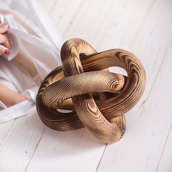 Wood Chain Link Decor--3 Link Wood Knot Decor Hand Carved Coffee Table Decor Farmhouse Rustic Shelf Decor Boho Modern Simplicity Decorative Objects for Living Room Bedroom Decorations (Retro)