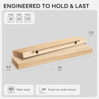 Homeforia 30 inch Natural Floating Shelf, High End Solid Real Wood 30inch Small Floating Shelves for Wall Mounted, Natural Wooden Floating Shelves, Heavy Duty Bracket, 30 X 6.5 X 1.75 in, Set of 2