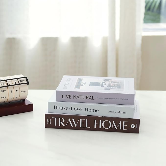 3 PCS Faux Decorative Books for Home Decor-Coffee Table Books Decor-Aesthetic Fake/Faux Books for Decoration,libros Decoration for Coffee Table, Shelf Accessories (Travel House Live Natural)