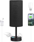 Dicoool Black Touch Bedroom Lamp with USB - 3 Way Dimmable Table Lamp for Bedroom, Nightstand Lamp with Black Charging Station for Desk Dorm, Office, Boy Kids Room, Small