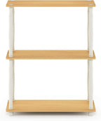 Furinno Turn-N-Tube 3-Tier Compact Multipurpose Shelf Display Rack with Classic Tube, Beech/White