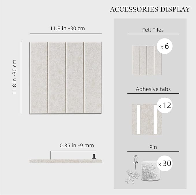 Large Cork Board Strips for Wall, 36" x 24" Bulletin Board, 6 Pack Fabric Wall Tiles with Pushpins, Adhesive Cork Board for Office, Sound Absorbing Bulletin Board Set for Home Music Class, Warm White
