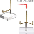 Hipiwe Adjustable Metal Arms Display Stand Easel with Acrylic Base Small Display Easel Holder for Fossil Coral Geodes Rock Mineral Agate Crystals Seashell and Small Collectibles, 2x2x3 inch