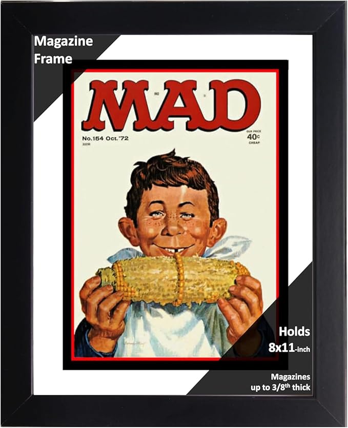 Creative Picture Frames 8 x 11 Magazine Frame with Full-Strength Glass, Holds Up To A 1/4" Thick Media with Installed Hangers for Easy Mounting, 10x12 Black Frame with White Mat