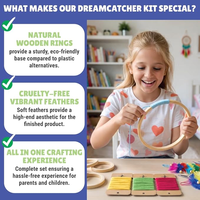 Kalakaram DIY 5 Ring Dream Catcher Making Kit | Create Magical Dream Catcher with Wooden Rings, Feathers, Beads & Colorful Yarns | Room Decor Craft Kit