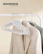 SONGMICS Velvet Hangers 100 Pack, Non-Slip Clothes Hangers with Shoulder Notches, Pants Bar, 360° Swivel Hook, Space-Saving, for Closet, Cloud White UCRF029W010