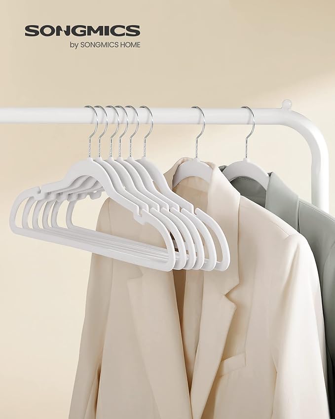 SONGMICS Velvet Hangers 100 Pack, Non-Slip Clothes Hangers with Shoulder Notches, Pants Bar, 360° Swivel Hook, Space-Saving, for Closet, Cloud White UCRF029W010