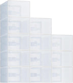 NEWBULIG 36 Clear Shoe Storage Boxes, Shoe Organizer for Closet with Lid, Plastic Stackable Breathable Shoe Cabinet with Lid for Sneakers, Heels & Boots, White
