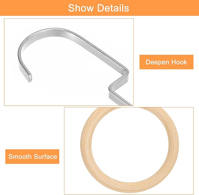 uxcell 4.7 Inch Scarf Ring Hanger, Scarf Organizer Holder Wooden Circles Rings Hanging Hook for Belt Tie Scarf, 10cm Length Hook (Silver)