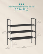 SONGMICS 3-Tier Shoe Rack, Shoe Storage for Hallway Closet, Slim and Space-Saving, Metal Frame, Non-Woven Fabric Shelves, Black ULSH043BH01