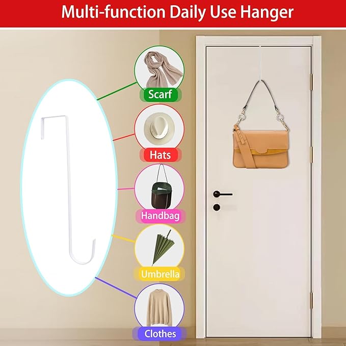 12 in Wreath Hanger White Wreath Hangers for Front Door 2 Pack Wreaths Hangers Hook Over The Door Hook Christmas Wreaths Holder Halloween Xmas Easter Outdoor Home Party Decorations