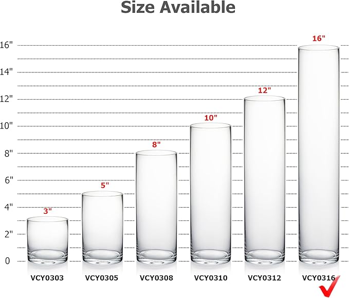 WGVI Quality Thick Weighted Clear Cylinder Glass Vases, 3" W x 16" H, Skinny Bud Tall Vase Floral Bouquet Flower Arrangements Wedding Centerpieces Container Candle Holders Home Decor, 1 Piece