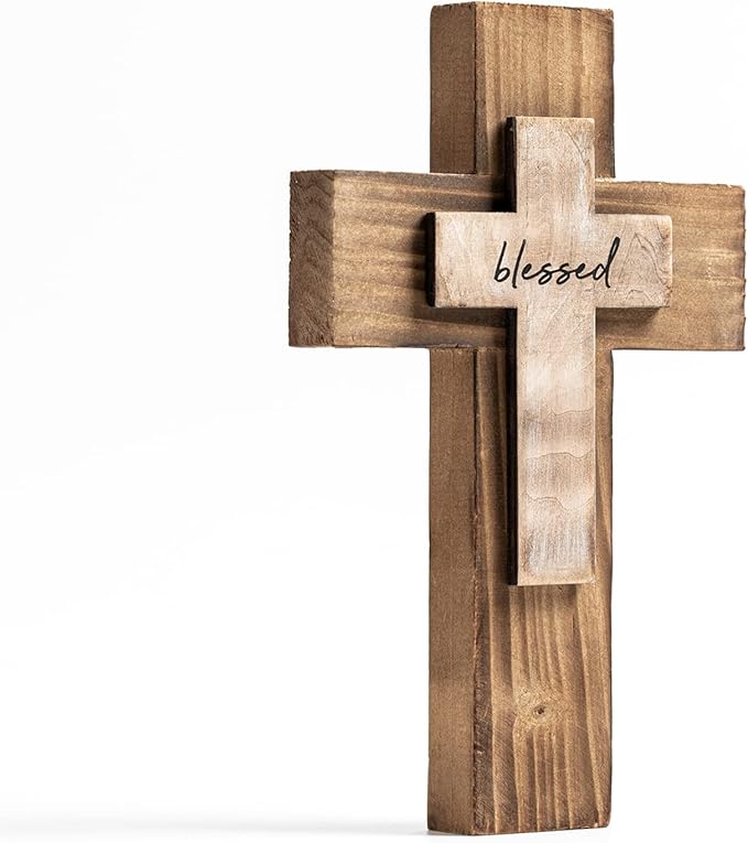 OKSQW Wall Wooden Christians Cross Spiritual Religious Cross Gifts With Hook on Hanging Wall Or Table With Blessed For Church Home Room Decoration For Christmas (5 colors available)