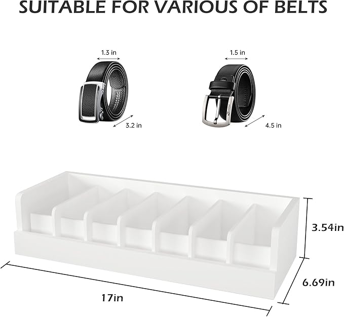 Belt Organizer for Drawer - Bamboo Belt Storage Organizer | Belt Rack for Closet Wall Mount Men Women Tie Sock Bra Scarf Ribbon(White, 2 * 7Grids)