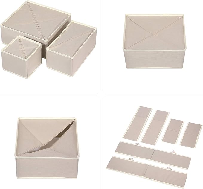 21 Pack Foldable Drawer Organizer Dividers Cloth Storage Box Closet Dresser Organizer Cube Fabric Containers Basket Bins for Underwear Bras Socks Panties Lingeries Nursery Baby Clothes Beige