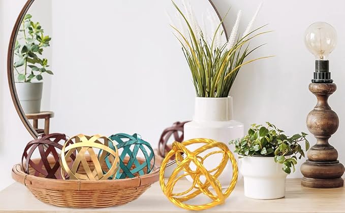Decorative Sphere for Home Decor - Trendy Gold, Hand Painted, Modern Decorative Balls for Living Room, Bedroom, Kitchen, Bathroom, Office - Table Decorative Orbs for Centerpiece
