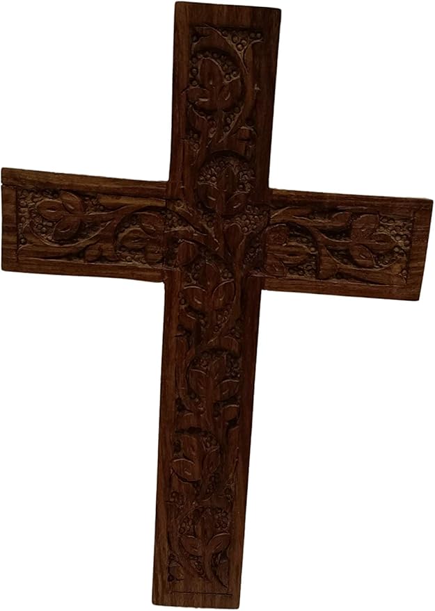 IBLAY Wall Mounted Wall Hanging Wooden Christ Cross Crucifix Catholic Rosewood Crucifix for Home, Church and Chapel Decoration (Style-1) (6 X 4)