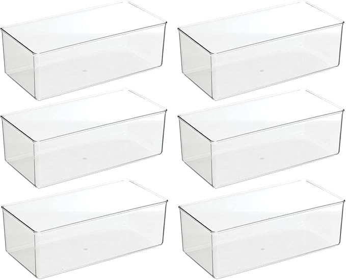 mDesign Long Plastic Drawer Organizer Box, Storage Organizer Bin Container; For Closets, Bedrooms, Use for Leggings, Socks, Ties, Jewelry, Accessories - Lumiere Collection - 6 Pack - Clear