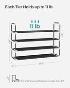 SONGMICS 4-Tier Shoe Rack, Shoe Storage for Hallway Closet, Slim and Space-Saving, Metal Frame, Non-Woven Fabric Shelves, Black ULSH054B01