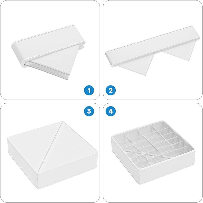 Classical Leather Sock Underwear Drawer Organizer clothes, Closet Dividers，64 Cell (16+24+24) Foldable Leather Storage Box for Panties, Ties, Accessories（3 Pack）