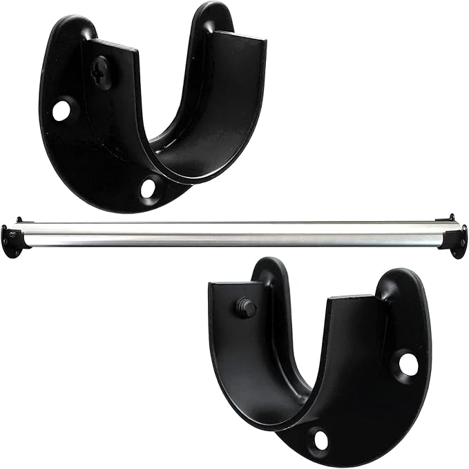 1-1/4 Inch 4 Packs Black Heavy Duty Stainless Steel Closet Rod End Supports Closet Pole Sockets Flange Rod Holder with Screws， Closet Shelf and Rod Brackets (Open Flange)