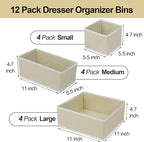 Drawer Organizer Clothes, Foldable Fabric Dresser Organizer Closet Organizers and Storage Box for Underwear,Folded Clothes,Baby Clothing,Socks,Bra,Towels,Ties(12 Pack,Yellow)