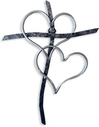 Taprion Silver Heart Cross Wall Art - Religious Wall Decor for Living Room, Bedroom & Wedding - 10 Inch