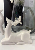 Porcelain Christmas Reindeer Figurines, Pack 2 Mini Animal Reindeer Decor Deer Statues Sculpture Tabletop Ornaments for Cabinet Mantel Shelves Fireplace Home Décor Accents Collectible Figurines