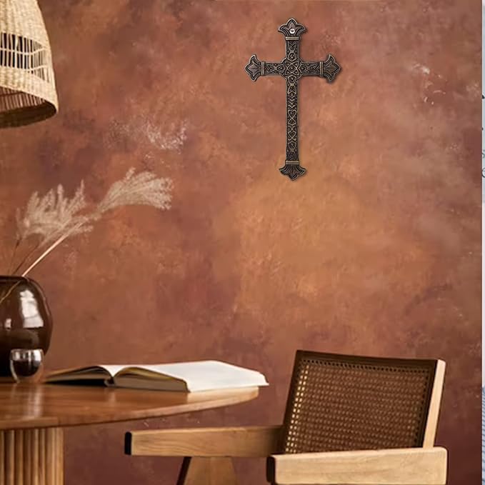 DreamsEden Metal Cross Christian Wall Art, Antique Hanging Religious Cross Decor Vintage Living Room Bedroom Home Decoration