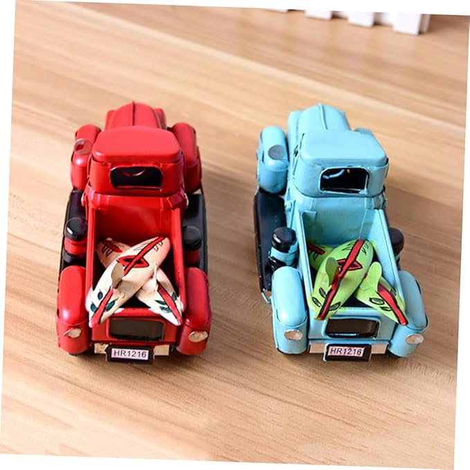 Unomor Vintage Handmade Iron Car Model Red Classic Tabletop Decoration for Home Office Miniature Car Ornament for Lovers and Collectors