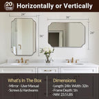 ANDY STAR Scalloped Bathroom Mirror, 24x36 Inch Brushed Nickel Rectangle Mirror, Silver Bathroom Vanity Mirror, Silver Framed Mirror in Anti-Rust Stainless Steel Metal, Thin Frame Deep 1’’
