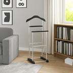 Proman Products Twin Valet with Wooden Hanger Tray & Trouser Bar, Black