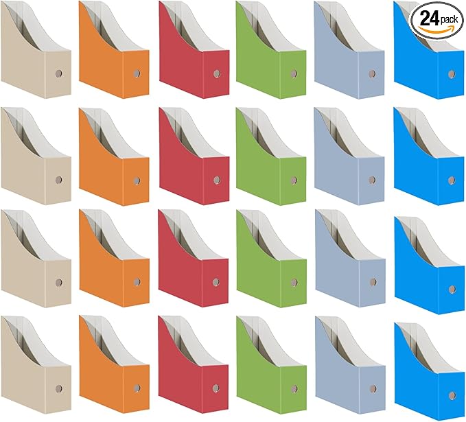 Limitliho 24 Pack Cardboard Magazine Holder for Desk, Book Bins for Classroom Library,Office,Home, 10.6" H x 10.2" L x 3.5" W in Magazine File holder (Fresh color)